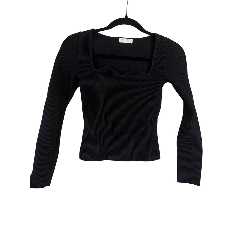 Babaton Aritzia Black Ribbed Sweetheart Neck Long Sleeve Knit Sweater Small